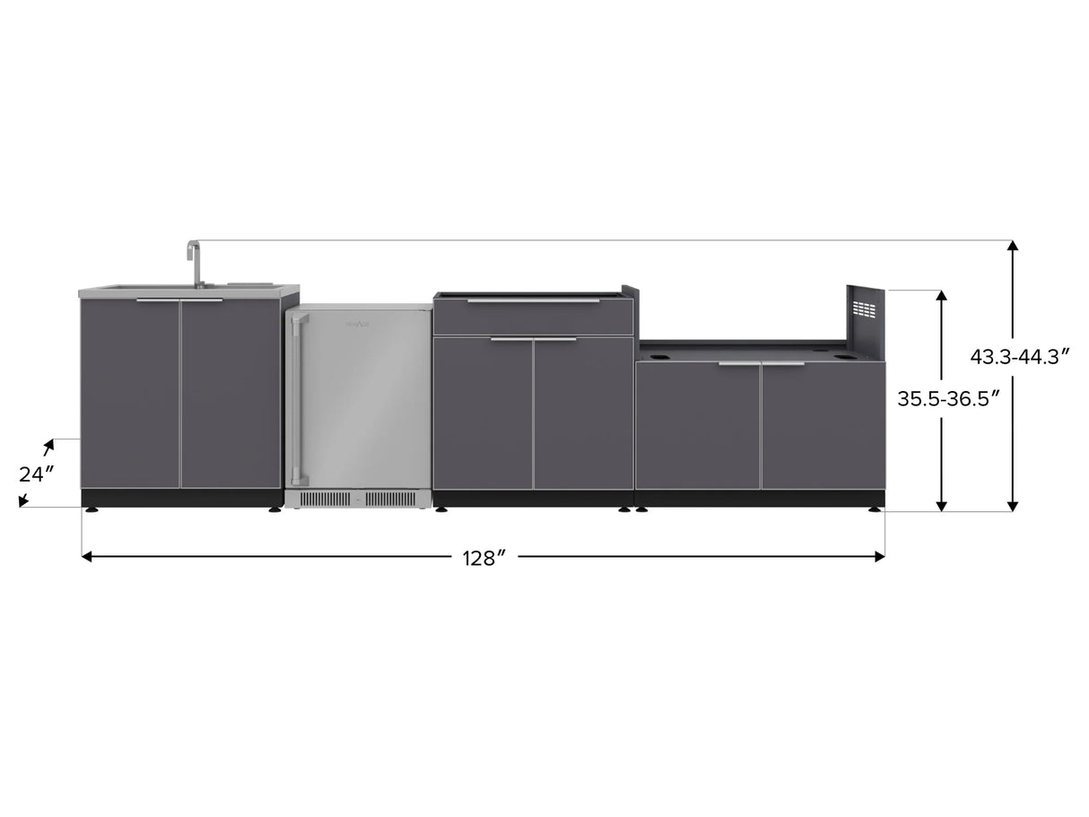 Outdoor Kitchen Aluminum 4 Piece Cabinet Set with Sink, Bar, Grill Cabinet and Fridge