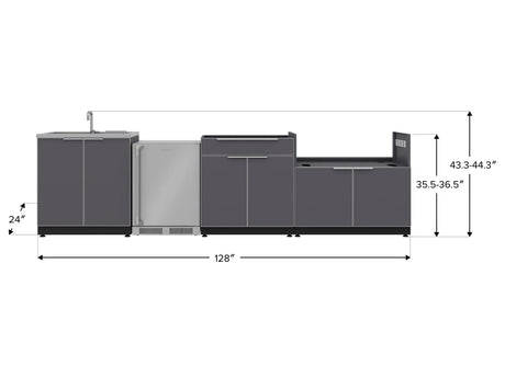 Outdoor Kitchen Aluminum 4 Piece Cabinet Set with Sink, Bar, Grill Cabinet and Fridge