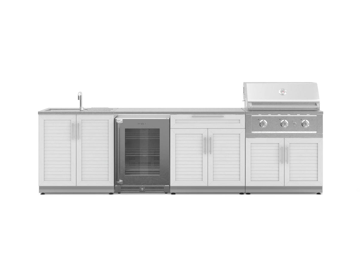 Outdoor Kitchen Stainless Steel 6 Piece Cabinet Set with Sink, Bar, Grill Cabinet, Performance Grill, Countertop and Glass Door Fridge