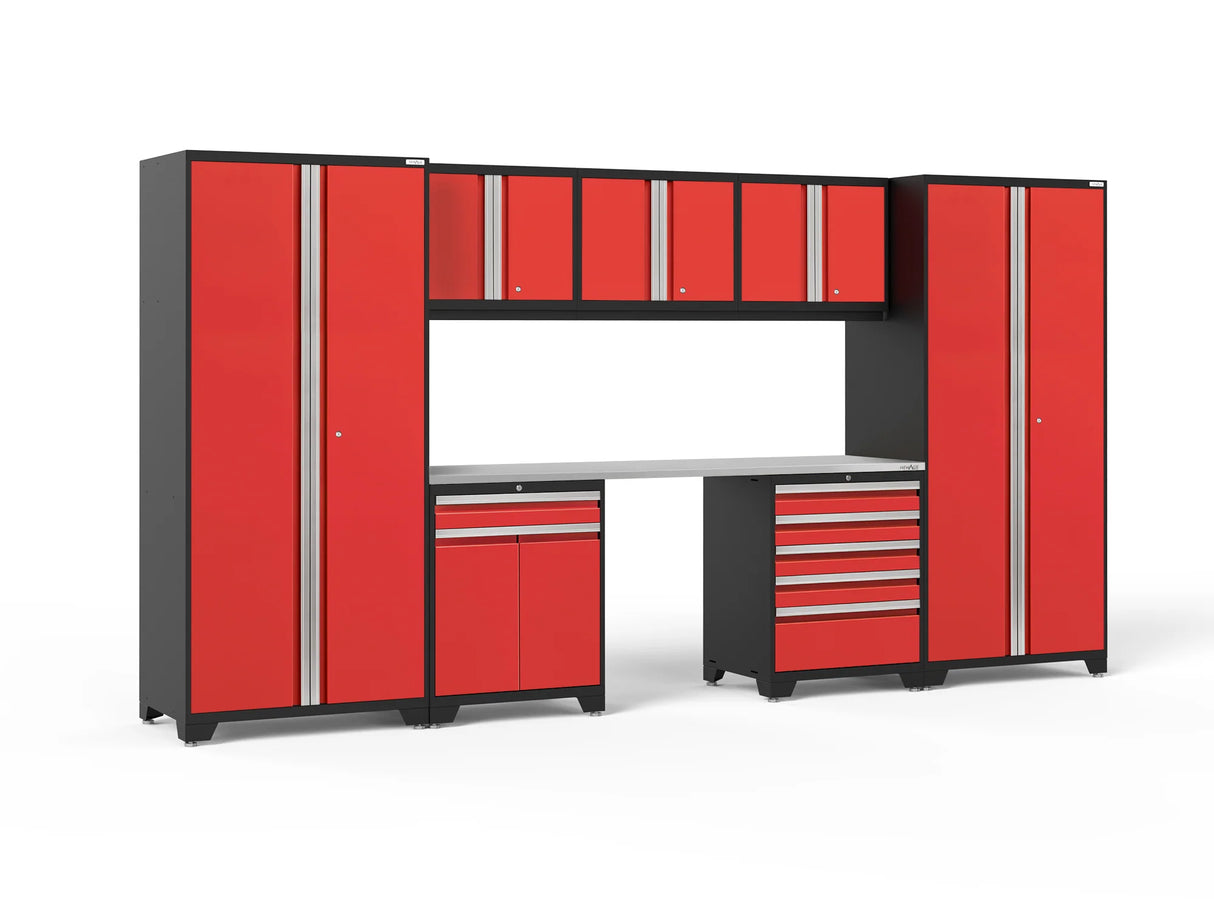 Pro Series 8 Piece Cabinet Set with Wall, Tool Drawer, Multi-Function Cabinet, Lockers and 84 In. Worktop