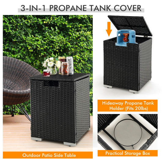 32 x 20 Inch Propane Rattan Fire Pit Table Set with Side Table Tank and Cover-Black