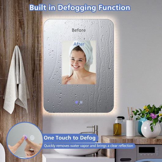32 x 24 Inch Shatterproof Wall Mirror with 3-Color Lights and  Anti-Fog Function