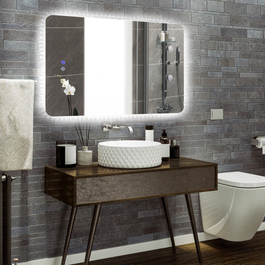 32 x 24 Inch Shatterproof Wall Mirror with 3-Color Lights and  Anti-Fog Function