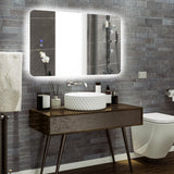 32 x 24 Inch Shatterproof Wall Mirror with 3-Color Lights and  Anti-Fog Function