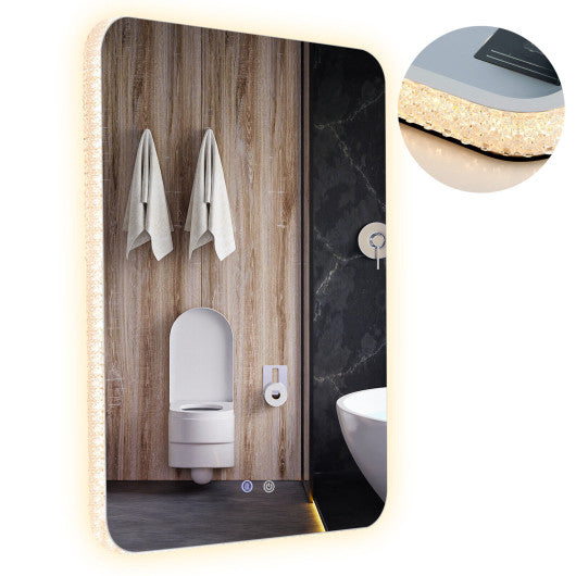 32 x 24 Inch Shatterproof Wall Mirror with 3-Color Lights and  Anti-Fog Function