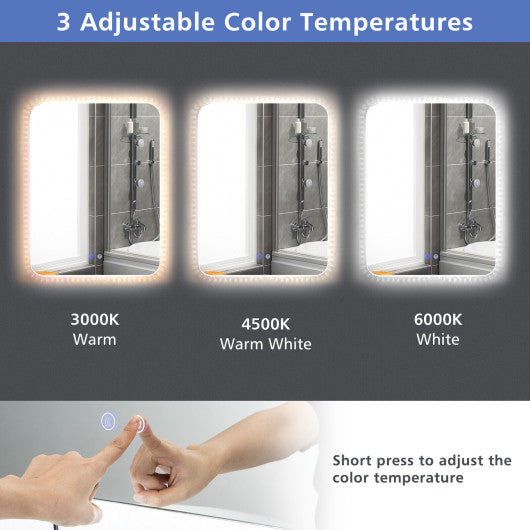 32 x 24 Inch Shatterproof Wall Mirror with 3-Color Lights and  Anti-Fog Function