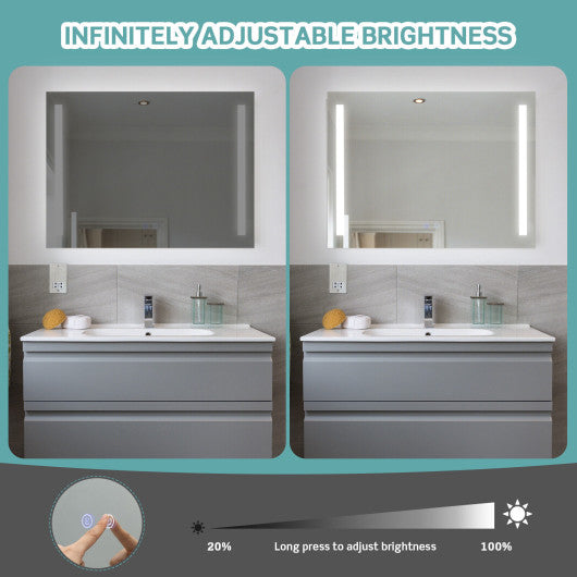 32 x 24 Inch Quadrate Wall Mirror with 3-Color Lights and  Anti-Fog Function