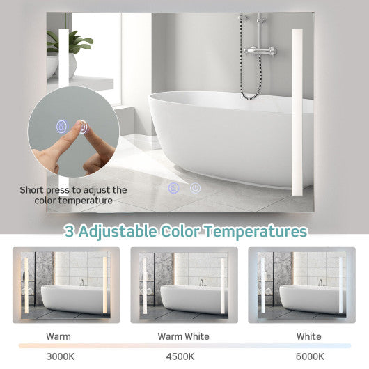 32 x 24 Inch Quadrate Wall Mirror with 3-Color Lights and  Anti-Fog Function