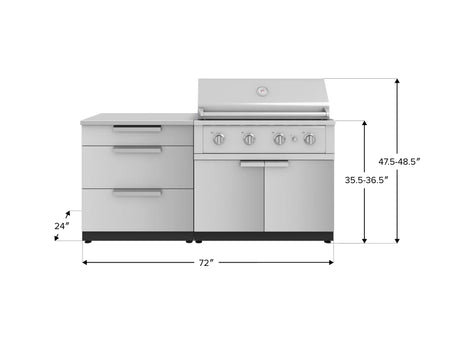 Outdoor Kitchen Stainless-Steel 4 Piece Cabinet Set with 3 Drawer, Grill Cabinet, Performance Grill, and Countertop