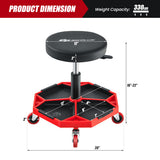 330 LBS Capacity Pneumatic Rolling Mechanic Stool with Padded Seat-Red