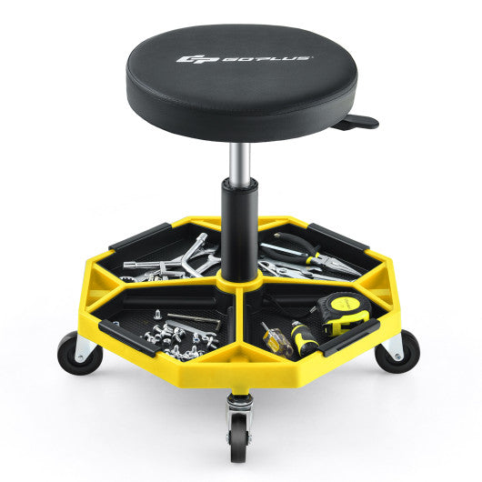 330 LBS Capacity Pneumatic Rolling Mechanic Stool with Padded Seat-Yellow