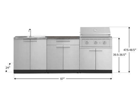 Outdoor Kitchen Stainless-Steel 5 Piece Cabinet Set with Bar, Sink, Grill Cabinet, Performance Grill, and Countertop