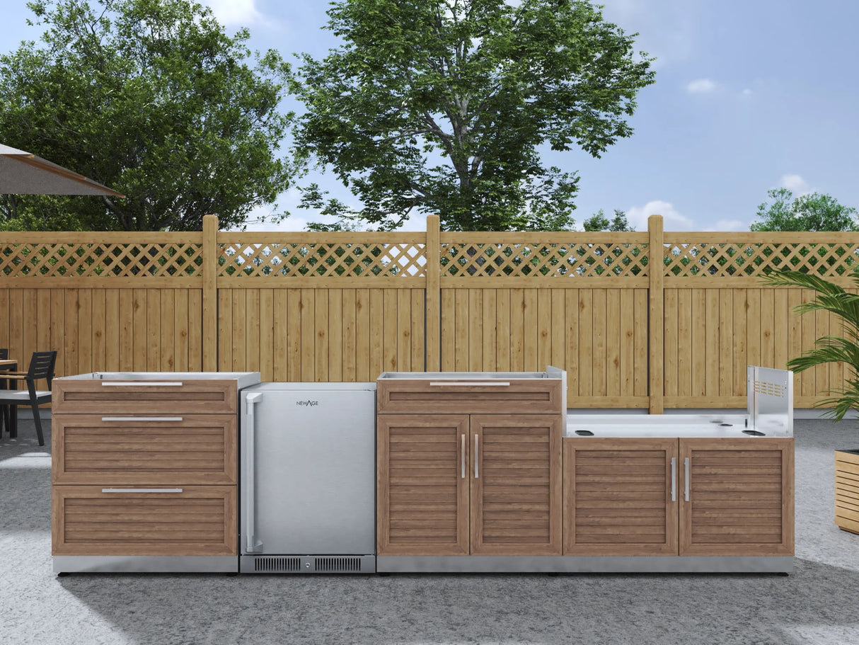 Outdoor Kitchen Stainless Steel 4 Piece Cabinet Set with 3-Drawer, Bar, Grill Cabinet and Fridge