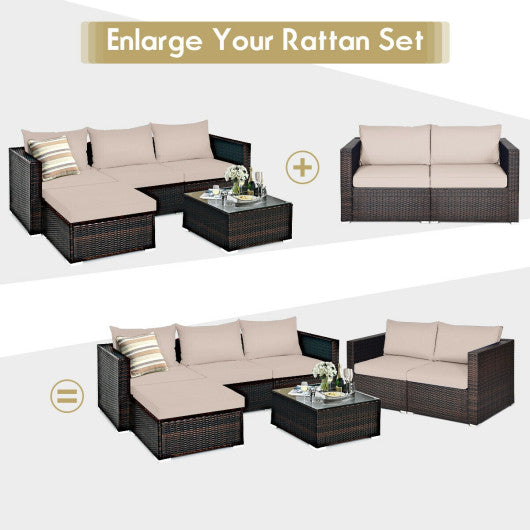 2 Pieces Patio Rattan Sectional Conversation Sofa Set-Beige