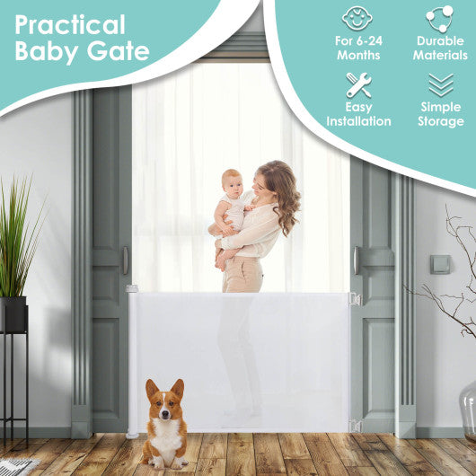 33 Inch Tall Retractable Mesh Safety Gate for Indoor and Outdoor Use