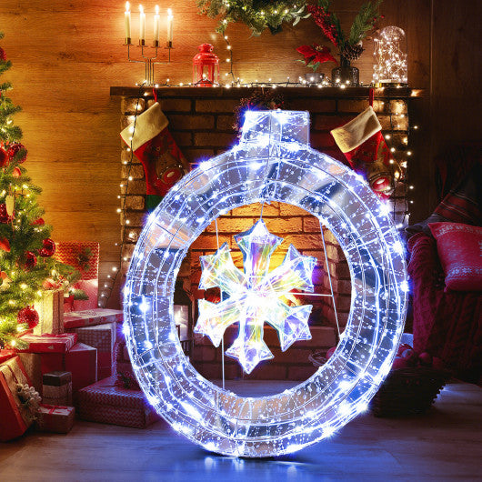 33 Inch Lighted Snowflake Wreath with Hanging Ring and Support Bracket