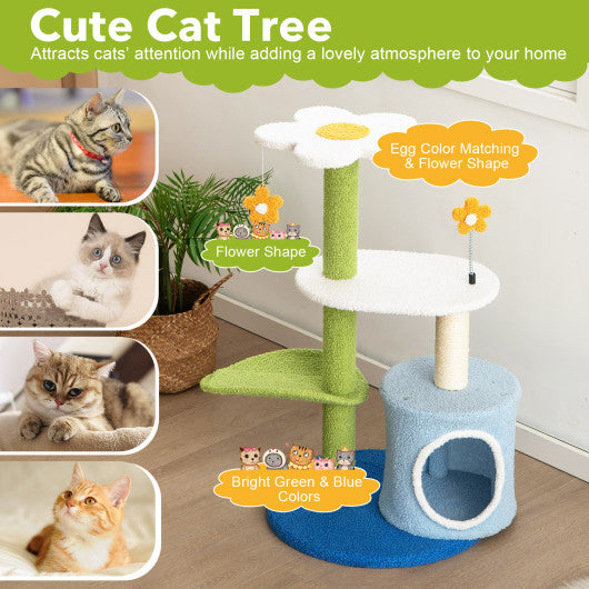 34.5 Inch 4-Tier Cute Cat Tree with Jingling Balls and Condo-Blue