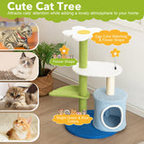 34.5 Inch 4-Tier Cute Cat Tree with Jingling Balls and Condo-Blue