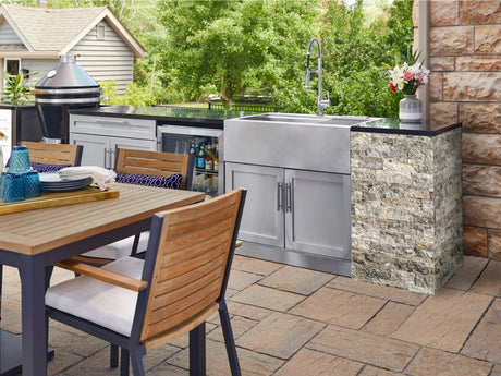 Outdoor Kitchen Signature Series 9 Piece Cabinet Set with Kamado, Platinum Grill and Grill Cabinet