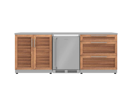 Outdoor Kitchen Stainless Steel 5 Piece Cabinet Set with 3-Drawer, 2-Door Cabinet, Countertops and Fridge