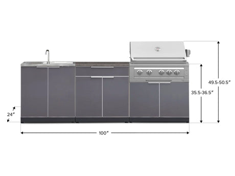 Outdoor Kitchen Aluminum 5 Piece Cabinet Set with Bar, Sink, Grill Cabinet, Platinum Grill, and Countertop