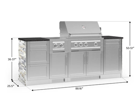 Outdoor Kitchen Signature Series 8 Piece Cabinet Set with Dual Side Burner, 3 Drawer, 1 Door, Platinum Grill and Grill Cabinet