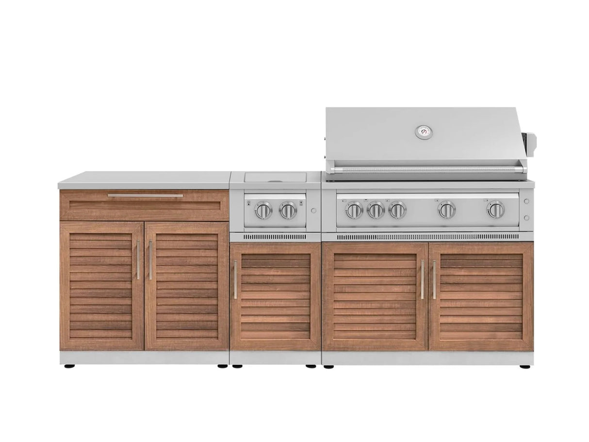 Outdoor Kitchen Stainless Steel 6-Piece Cabinet Set with Platinum Grill, Dual Side Burner, Bar and Grill Cabinet and Stainless Steel Countertop