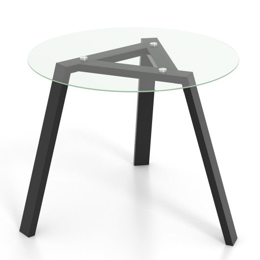 36 Inches Round Glass Dining Table for 4 with Rubber Wood Frame-Black