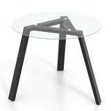36 Inches Round Glass Dining Table for 4 with Rubber Wood Frame-Black