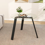 36 Inches Round Glass Dining Table for 4 with Rubber Wood Frame-Black