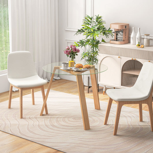 36 Inches Round Glass Dining Table for 4 with Rubber Wood Frame-Natural