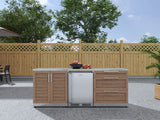 Outdoor Kitchen Stainless Steel 5 Piece Cabinet Set with 3-Drawer, 2-Door Cabinet, Countertops and Fridge