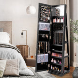 360° Rotatable 2-in-1 Lockable Jewelry Cabinet with Full-Length Mirror-Black