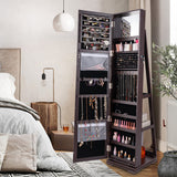 360° Rotatable 2-in-1 Lockable Jewelry Cabinet with Full-Length Mirror-Dark Brown