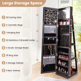 360° Rotatable 2-in-1 Lockable Jewelry Cabinet with Full-Length Mirror-Dark Brown