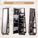 360° Rotatable 2-in-1 Lockable Jewelry Cabinet with Full-Length Mirror-Dark Brown