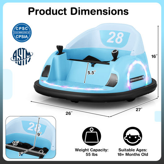 12V 360° Ride on Bumper Car for Toddlers with Remote Control-Light Blue