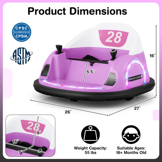 12V 360° Ride on Bumper Car for Toddlers with Remote Control-Pink