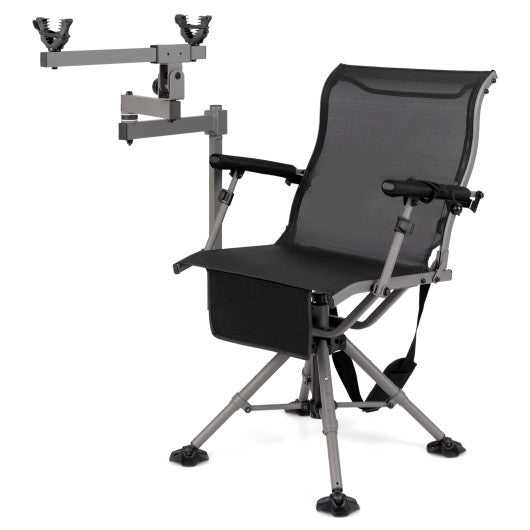 360° Swivel Portable Hunting Chair with Adjustable Legs and Armrests-Black