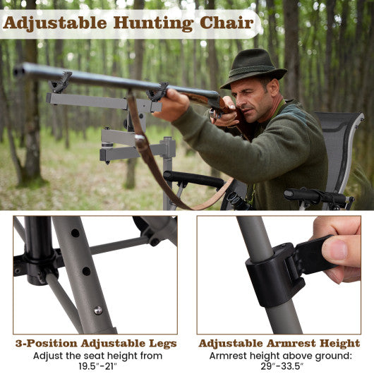 360° Swivel Portable Hunting Chair with Adjustable Legs and Armrests-Black