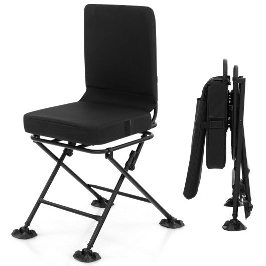 Swivel Folding Chair with Backrest and Padded Cushion-Black