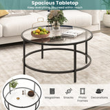 36 Inch Round Coffee Table with Tempered Glass Tabletop-Black