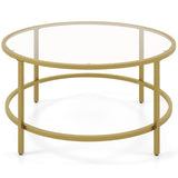 36 Inch Round Coffee Table with Tempered Glass Tabletop-Golden