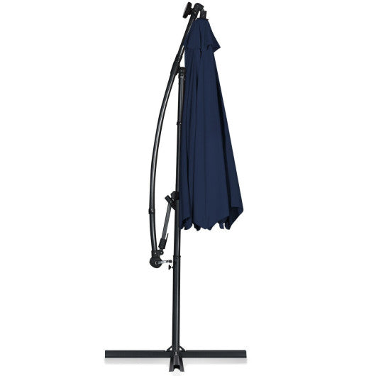 10 ft 360° Rotation Solar Powered LED Patio Offset Umbrella without Weight Base-Navy