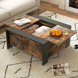 36.5 Inch Coffee Table with Sliding Top and Hidden Compartment-Rustic Brown