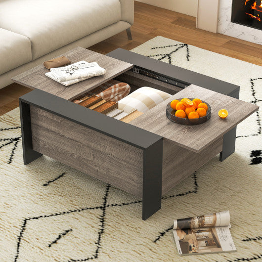 36.5 Inch Coffee Table with Sliding Top and Hidden Compartment-Gray