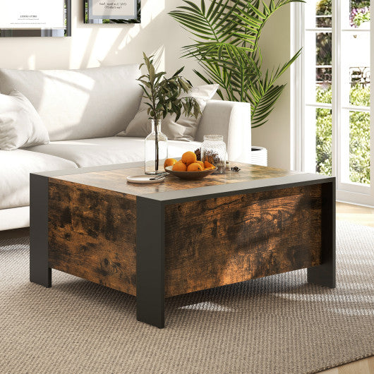36.5 Inch Coffee Table with Sliding Top and Hidden Compartment-Rustic Brown