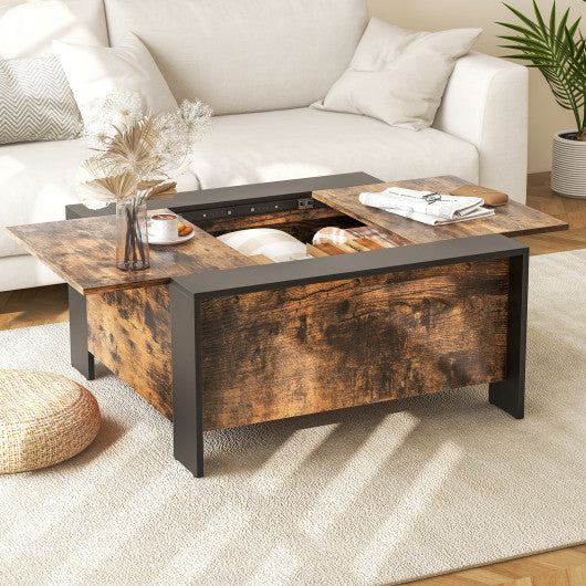 36.5 Inch Coffee Table with Sliding Top and Hidden Compartment-Rustic Brown