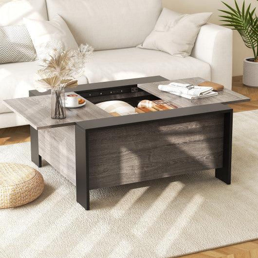 36.5 Inch Coffee Table with Sliding Top and Hidden Compartment-Gray