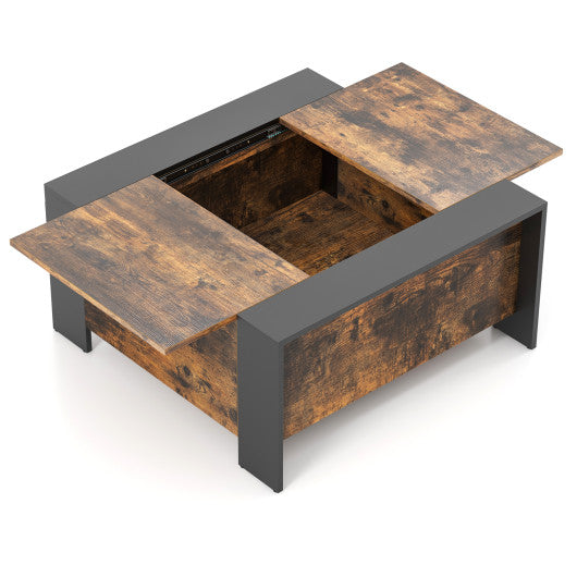 36.5 Inch Coffee Table with Sliding Top and Hidden Compartment-Rustic Brown